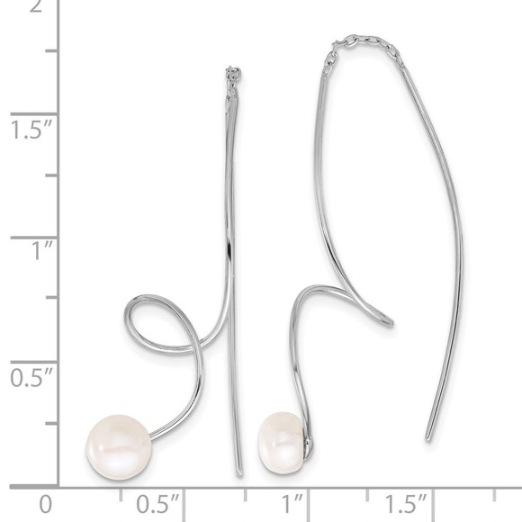 Sterling Silver RH-plated 6-7mm FWC Pearl Twisted Threader Earrings - Picture 2 of 4